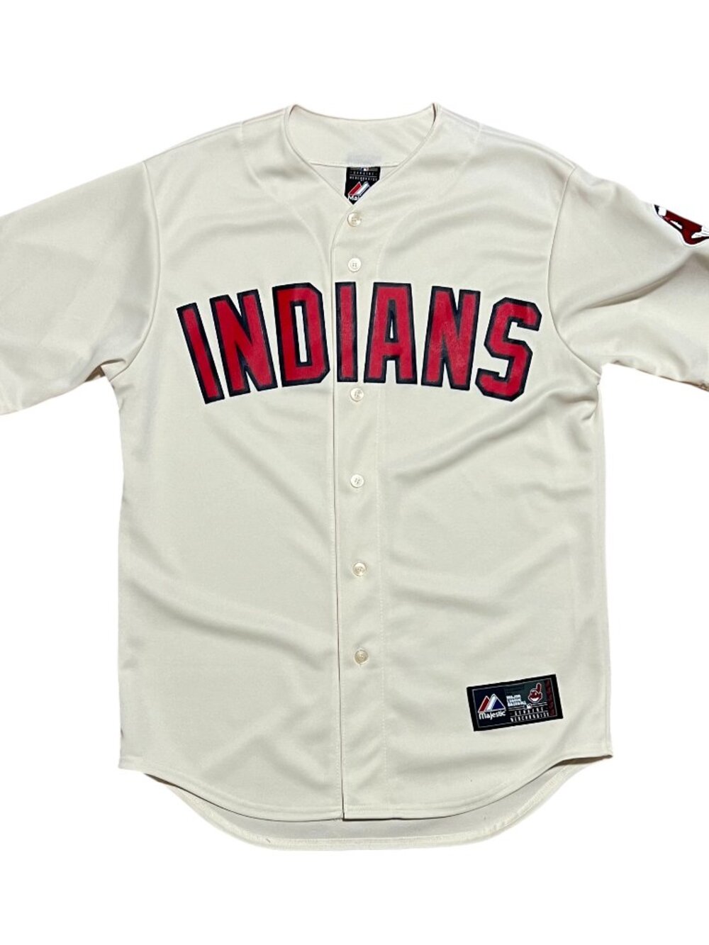 Cleveland Indians Vintage Majestic Chief Wahoo Cream Jersey, Men's Medium